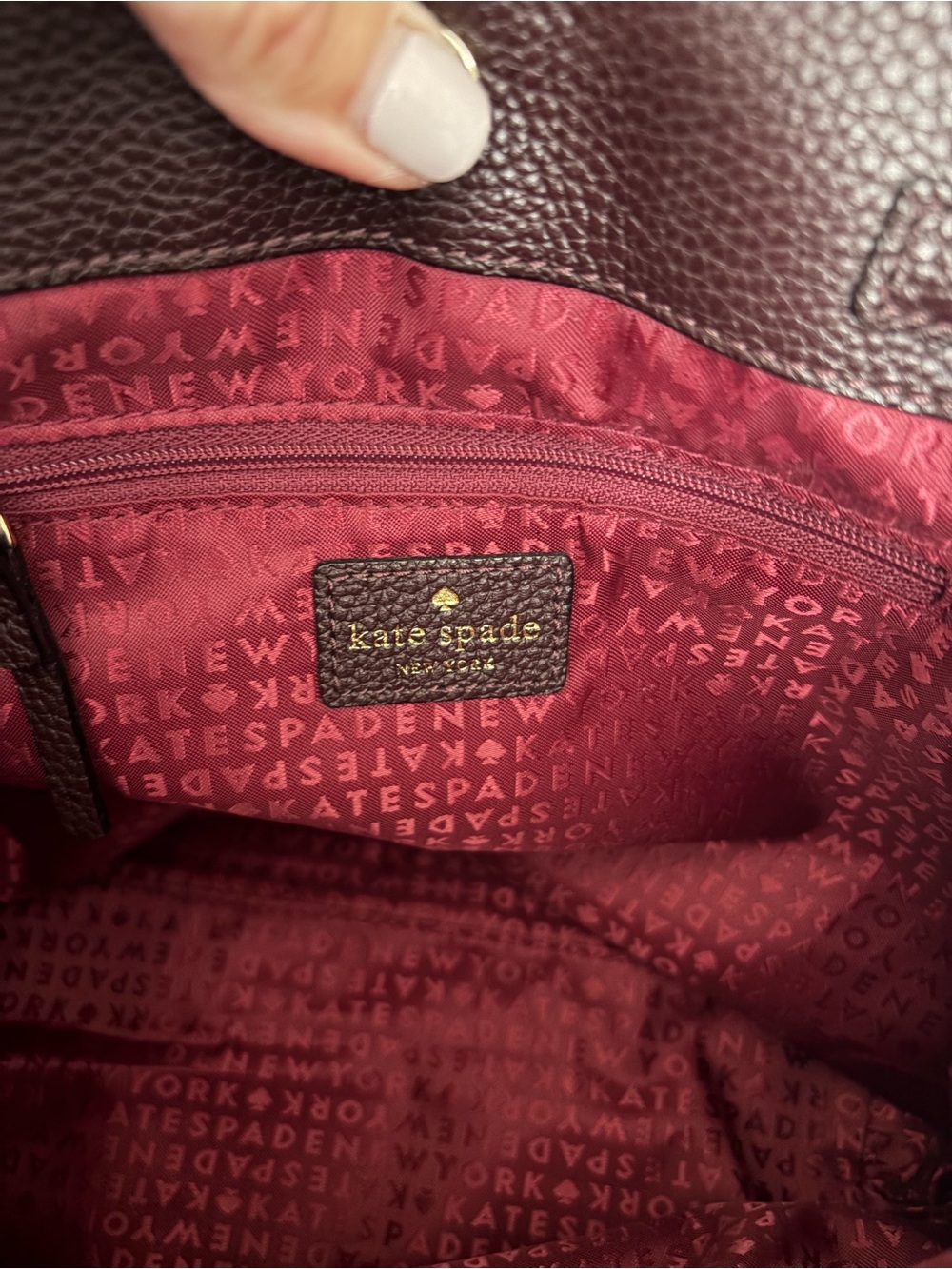 kate spade Pebbled Leather Drawstring Backpack in Deep Plum - Picture 6 of 6
